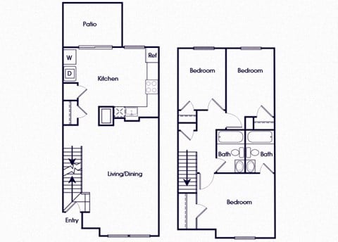 Floor plan for 3 beds, 2 baths, 1295 sqft